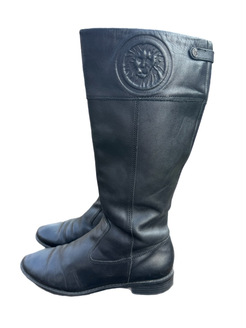 ANNE KLEIN iFlex Camberley Knee-Hi Riding Boots Black Logo Stamped Leather 8M